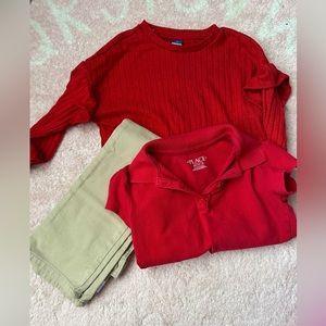 Children’s place khaki pants and red polo - school uniform